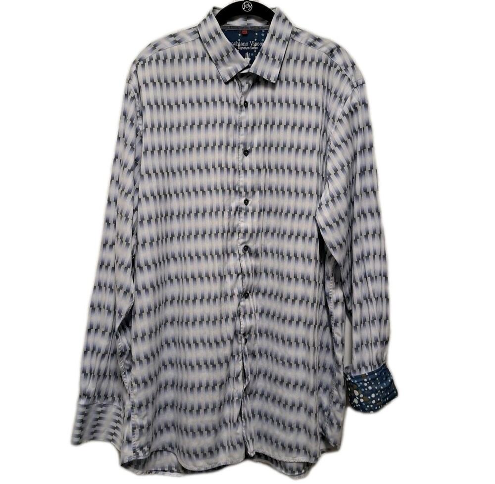Luchiano Visconti Long Sleeve Shirt Mens XXL Purple Silver Button Down Flip Cuff